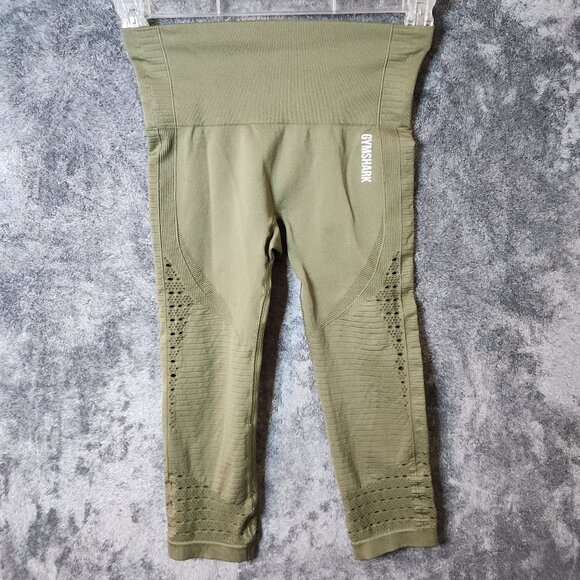 GYMSHARK Women's Small Athleisure Skinny Leggings Green Workout Yoga High Waist - Picture 2 of 10